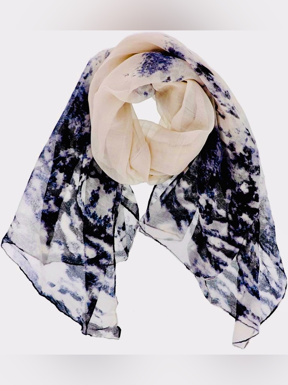chic Black and Cream Marble-Print Sheer Wrap Scarf 68 long x 38 inches wide